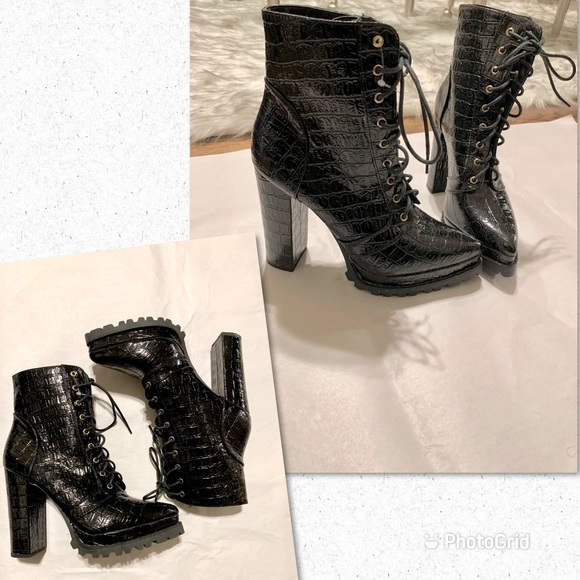 Liliana Shoes - LILIANA Croc Embossed Ankle Boots Shoes 7.5